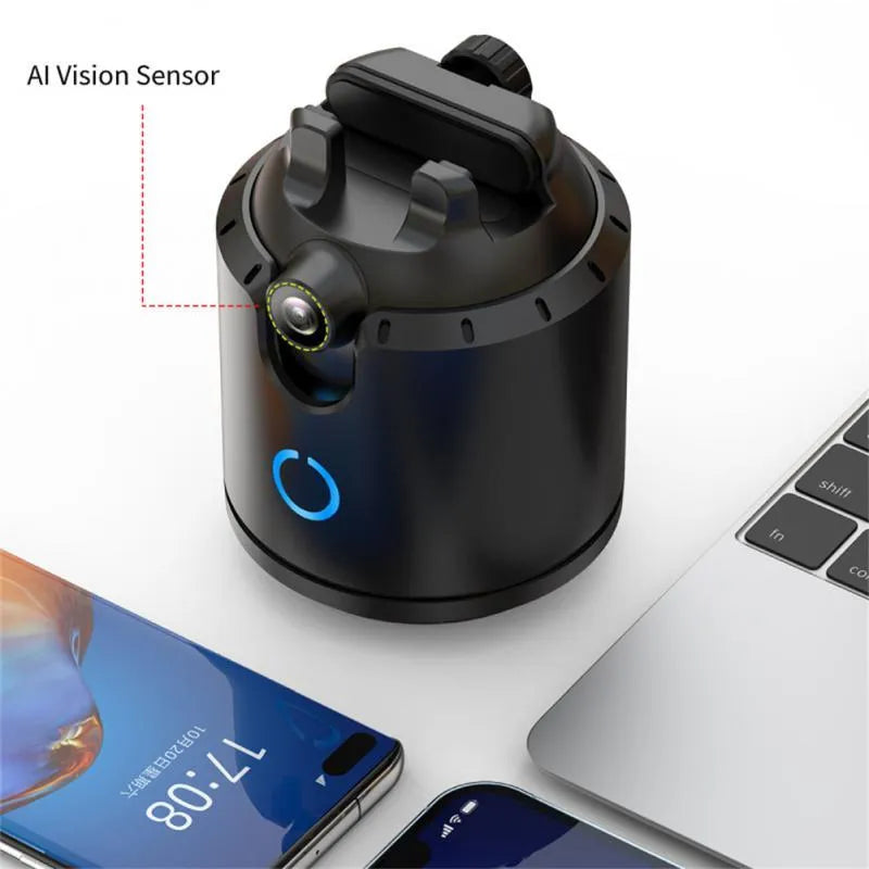 Intelligent dual axis camera in black with 360° horizontal rotation and smooth panning