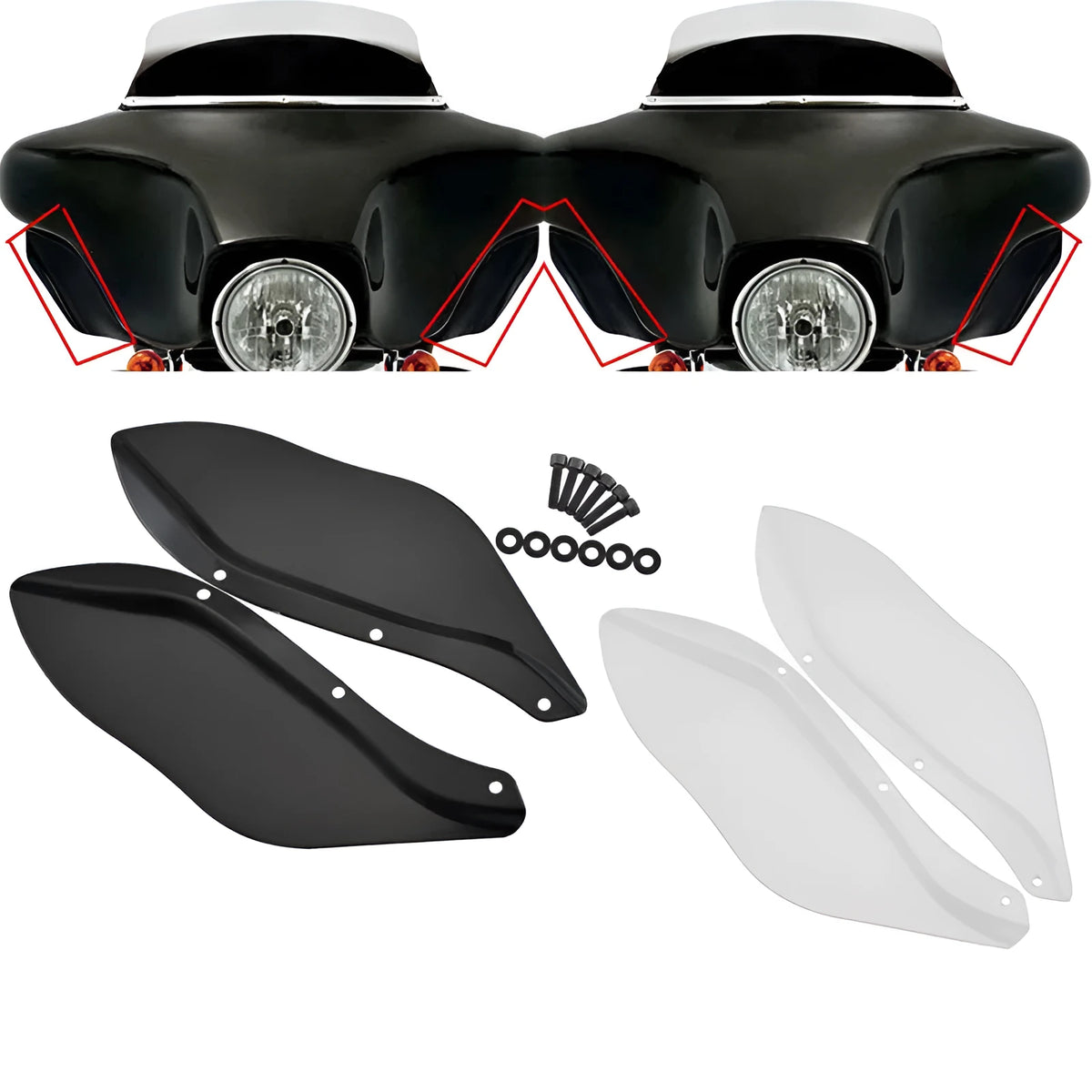 Harley motorcycle side wing head cover set in black and transparent ABS for touring models