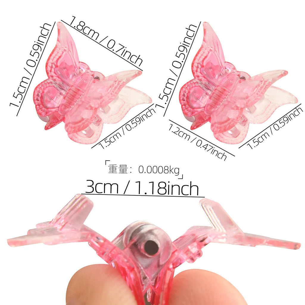 50 glitter butterfly hair claw clips in 14 colours displayed on white background