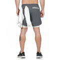Men's 2-in-1 running shorts with quick-dry fabric, double-deck design, and multiple pockets in black