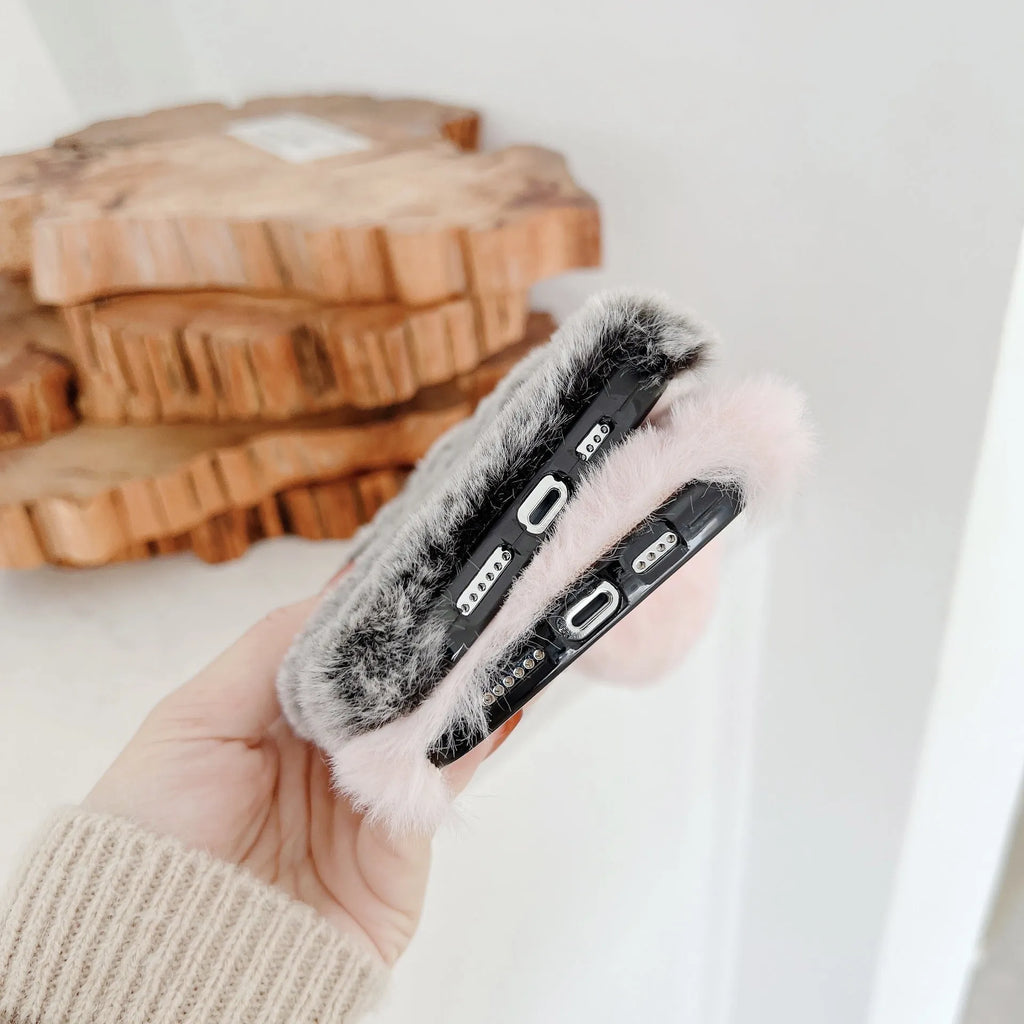 Winter plush solid colour back cover for iPhone 11 in pink