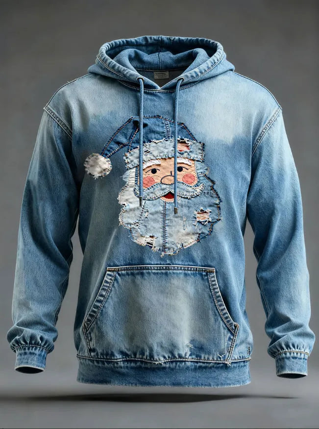 Christmas pocket hoodie loose pullover digital print sweatshirt in blue or red, sizes XXS to 6XL