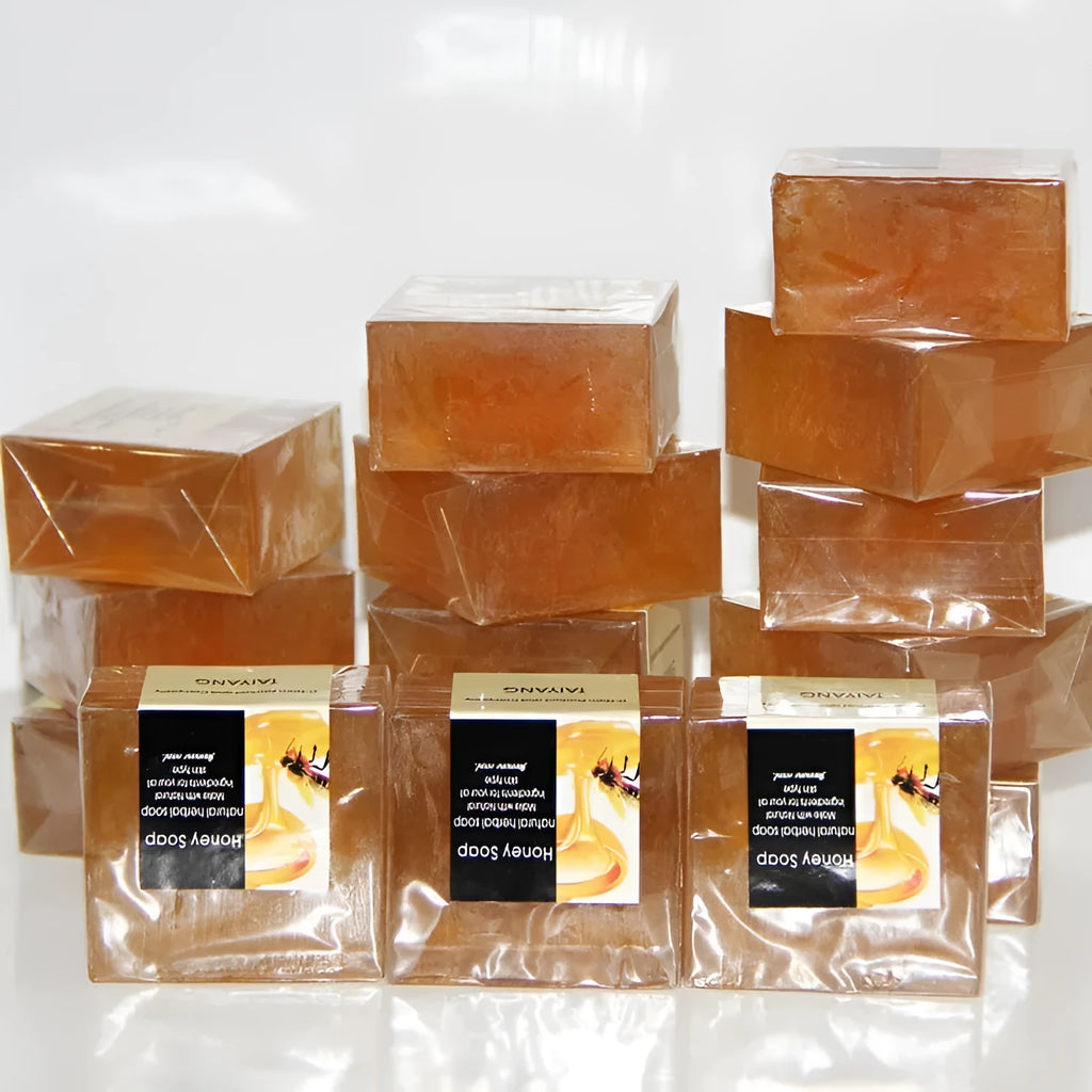 Handmade Thai honey cold process soap bar with coconut oil, olive oil, and golden chamomile extract