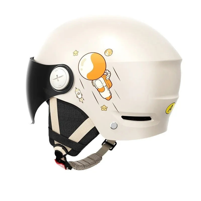 Electric motorcycle half helmet in khaki colour with HD glasses for summer commuting