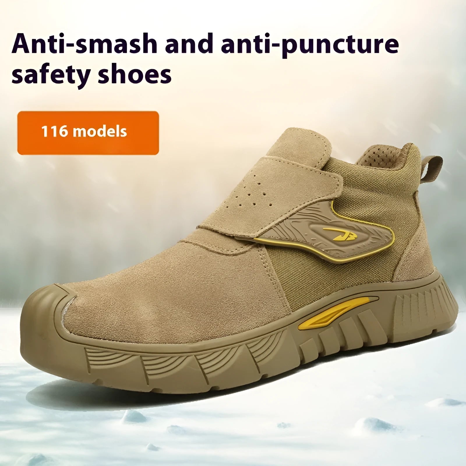 Brown leather safety shoes with rubber sole for workplace anti-smashing and puncture protection