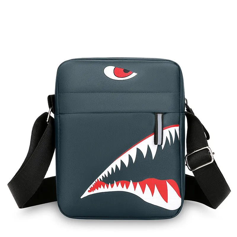 Men's small Oxford cloth crossbody bag with animal print pattern in black colour