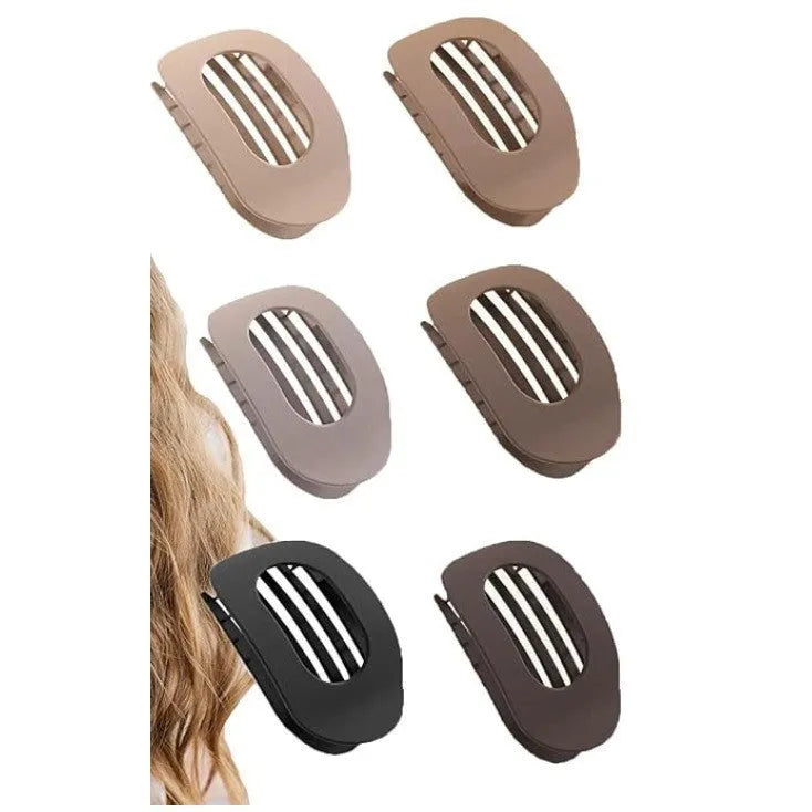 Six nude plastic hair clips with frosted finish and pointed toe quadrilateral design