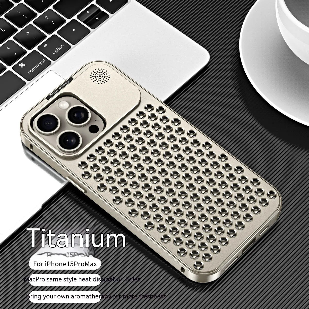 Aluminum alloy spring fastener aromatherapy phone case for Apple iPhone with frosted finish and magnetic suction