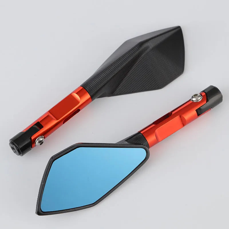 Pair of CNC aluminium motorcycle rearview mirrors with 180mm reflector, anodised finish, and universal thread adaptors