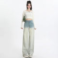Women's gradient blue straight-leg wide trousers made from cotton denim fabric