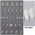 Pack of black and silver striped nail art sticker decals on a plastic sheet