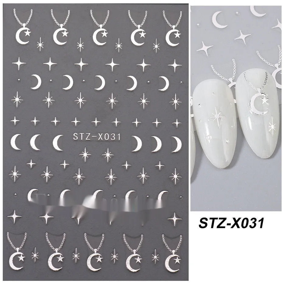 Pack of black and silver striped nail art sticker decals on a plastic sheet