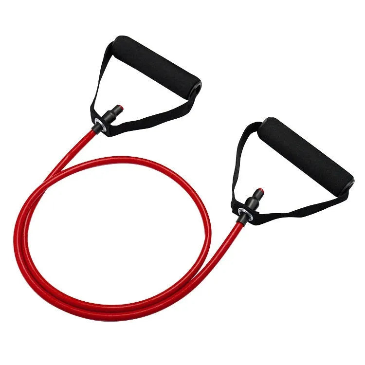 Adjustable chest expander with colour-coded TPE tension rope showing five resistance levels