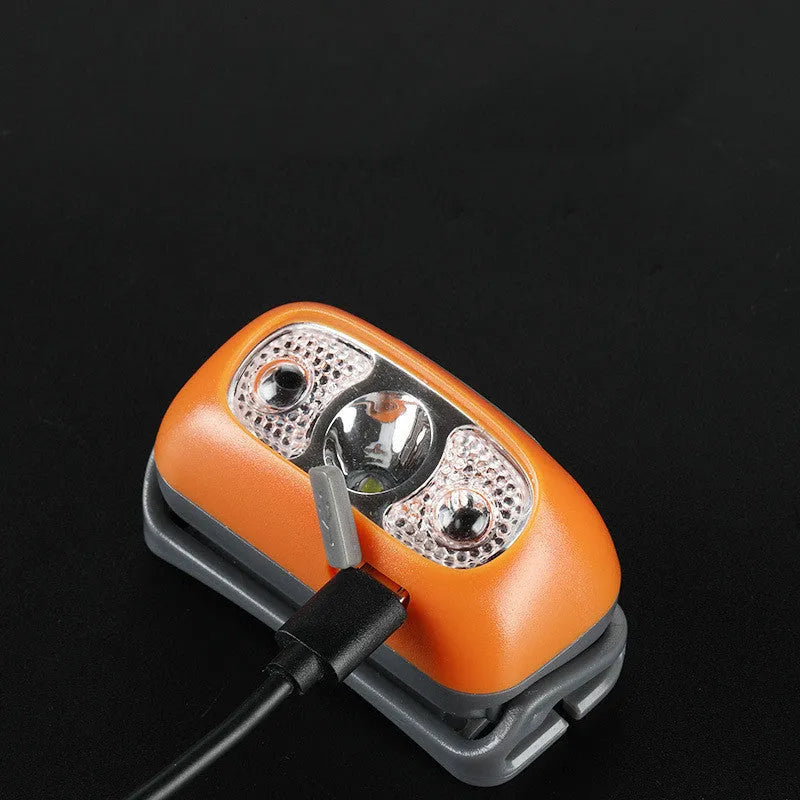 Multifunctional head-mounted night fishing light with hand pressure charger, black colour, PVC housing, 5W LED