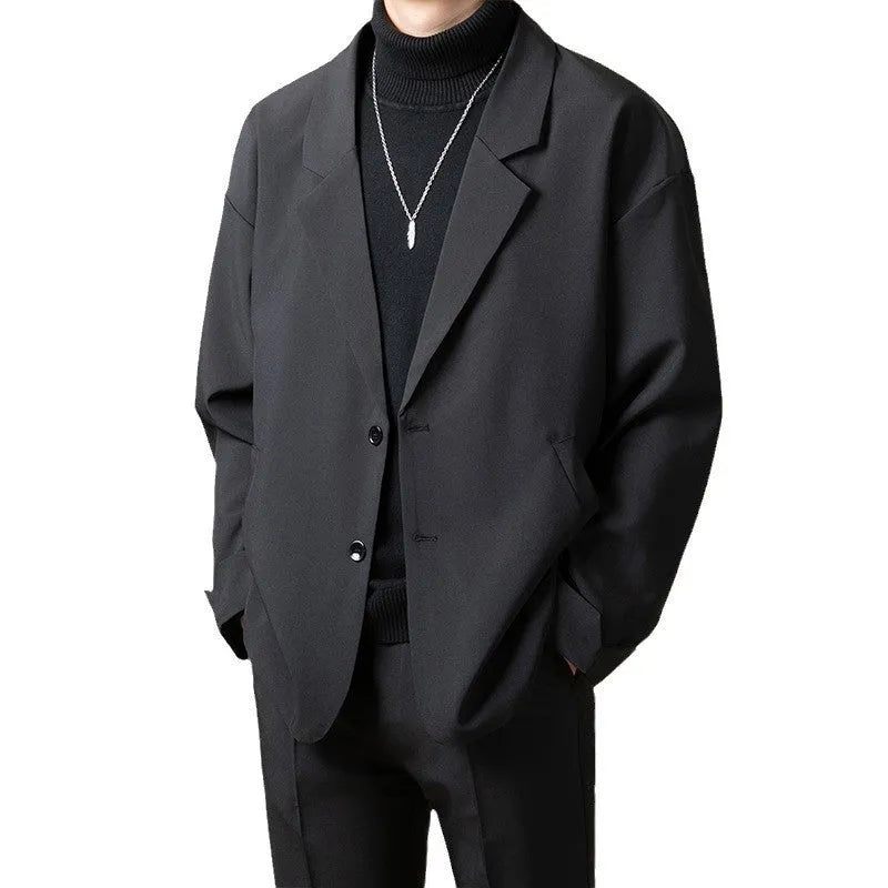Men's loose fit casual suit jacket in polyester blend available in four colours with regular length and long sleeves