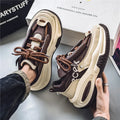 Men's casual sports waterproof dad shoes in solid colour with leather stitching, low-top round toe, platform heel, sizes 39-44