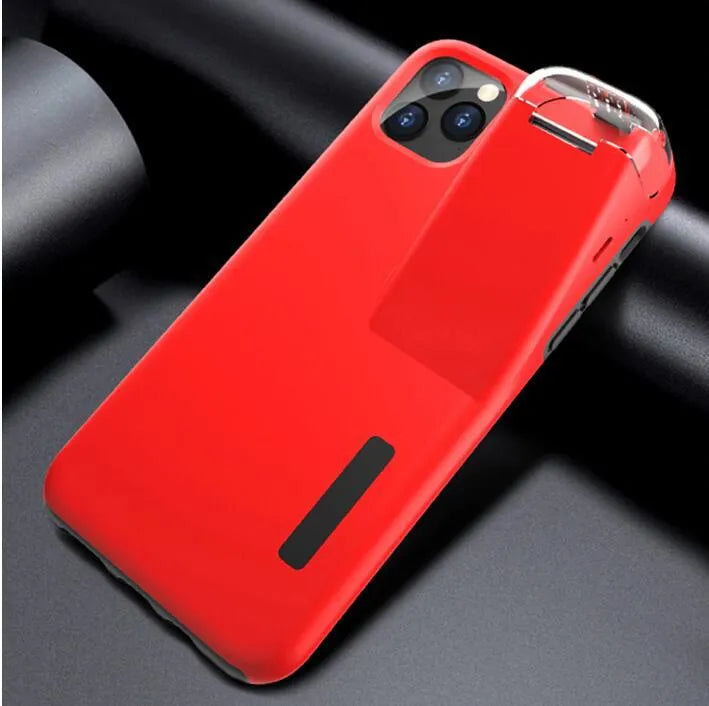2-in-1 black edge case cover holding iPhone and AirPods charging case in matte acrylic and silicone
