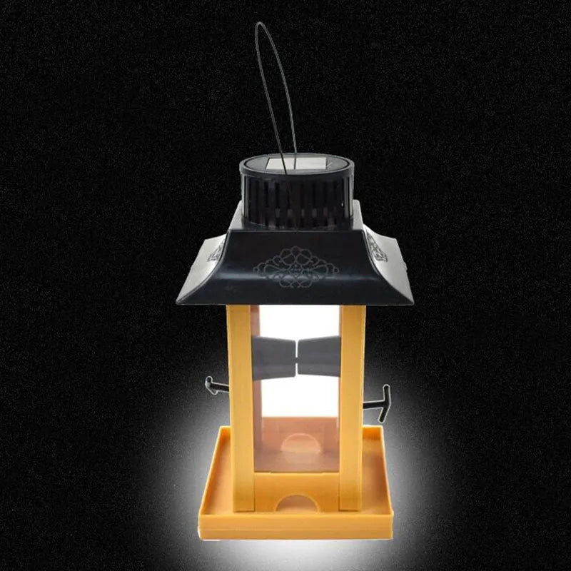 Hook type solar lamp bird feeder in plastic for small birds hanging outdoors