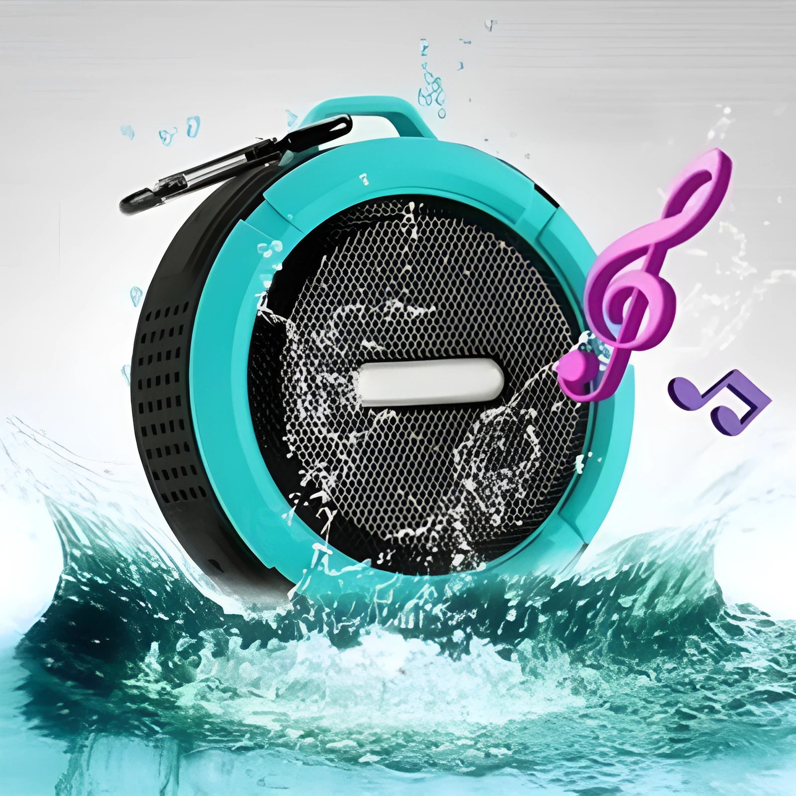 C6 waterproof Bluetooth portable speaker in multiple colours with bag clip attachment