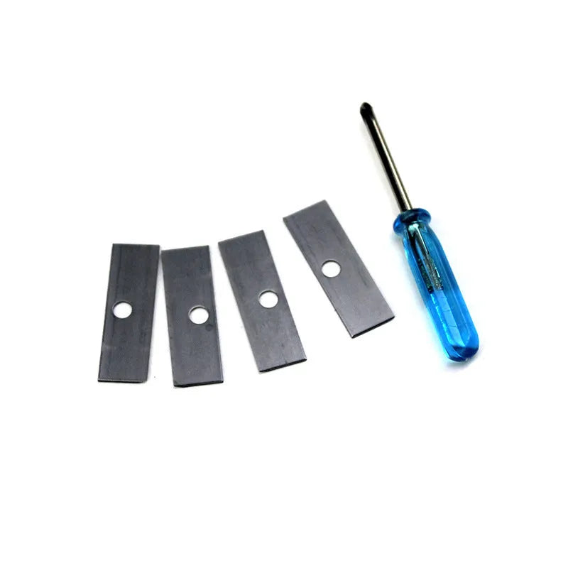 Geometric four-hole pencil sharpener with plastic construction and included screwdriver