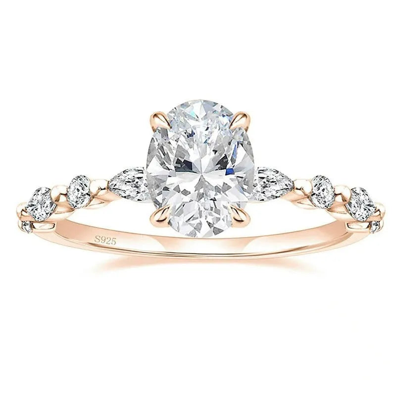 Silver geometric zircon ring on white background, available in gold and rose gold finishes