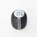 Sewn wrapped perforated leather gear lever handball for Alpha car in black, red, and white line options.