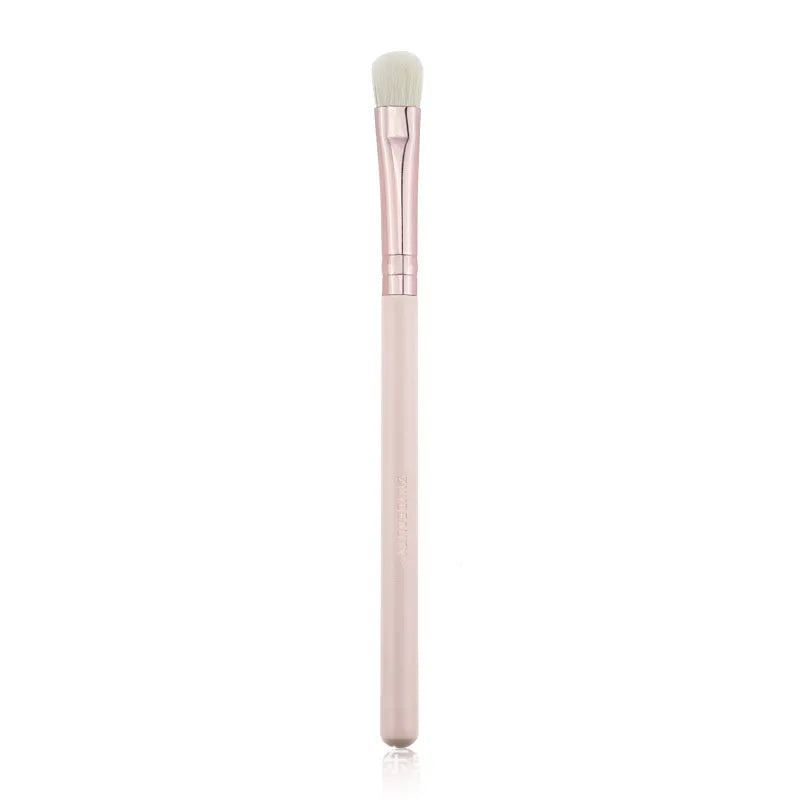 26 pink makeup brushes with wool bristles and wooden handles in a PU storage bag.