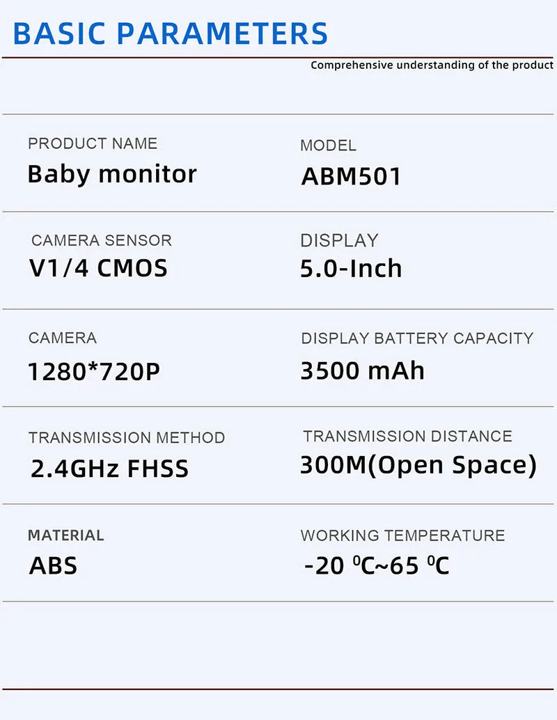 White wireless baby monitor with 5-inch HD screen showing baby room temperature display