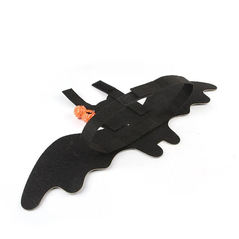 Halloween costume for cats featuring bat wings, made from felt, shown in various colours.