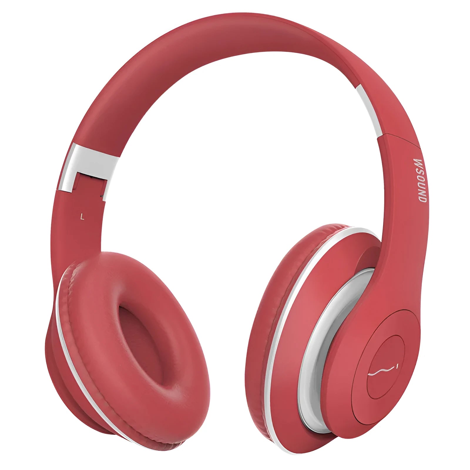 Blue and red Bluetooth wireless stereo headset with ear cups for hands-free use.