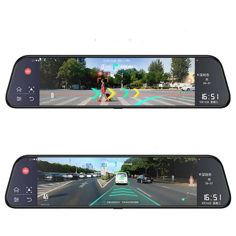 12-inch rearview mirror tachograph dual lens touchscreen GPS Bluetooth reversing image front rear video 12V plastic