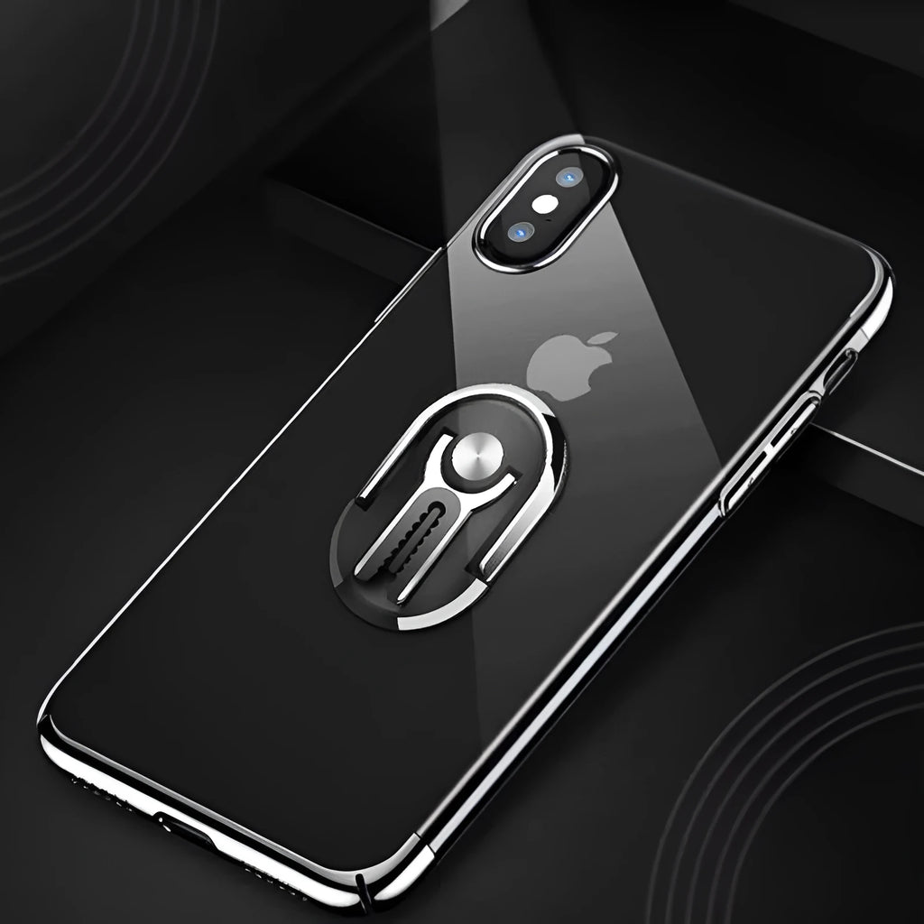 Universal mobile phone bracket with adhesive dashboard mount showing 360° rotation mechanism