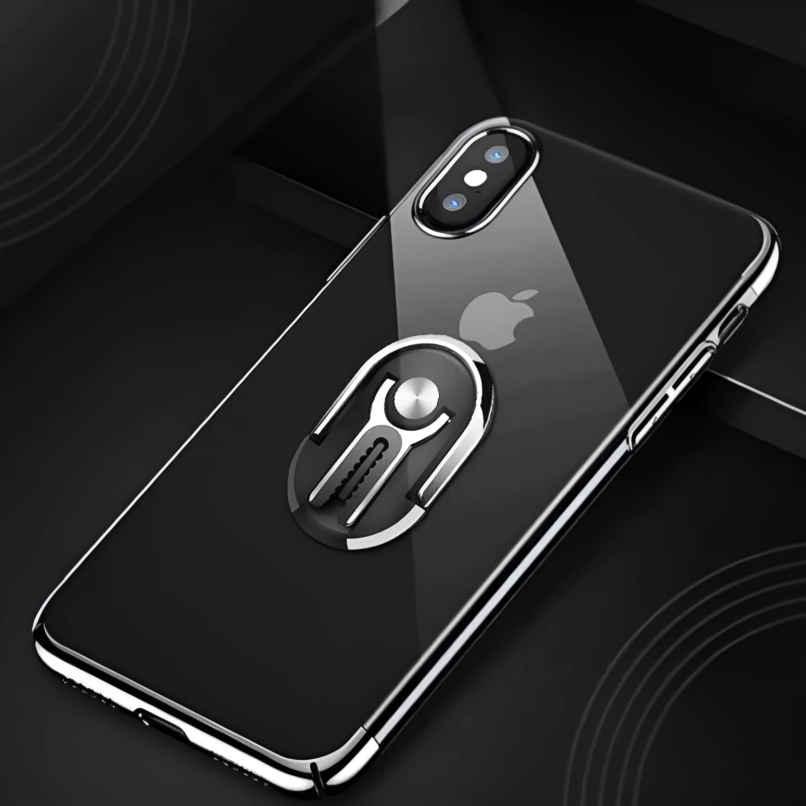 Universal mobile phone bracket with adhesive dashboard mount showing 360° rotation mechanism