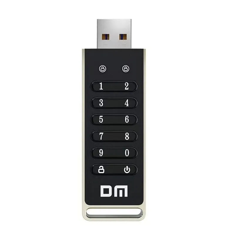 64GB metal fingerprint encrypted USB flash drive showing USB 3.0 connector.