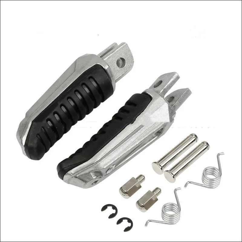 Black aluminium alloy motorcycle footpegs for Suzuki Hayabusa, V-Strom, and B-King motorcycles