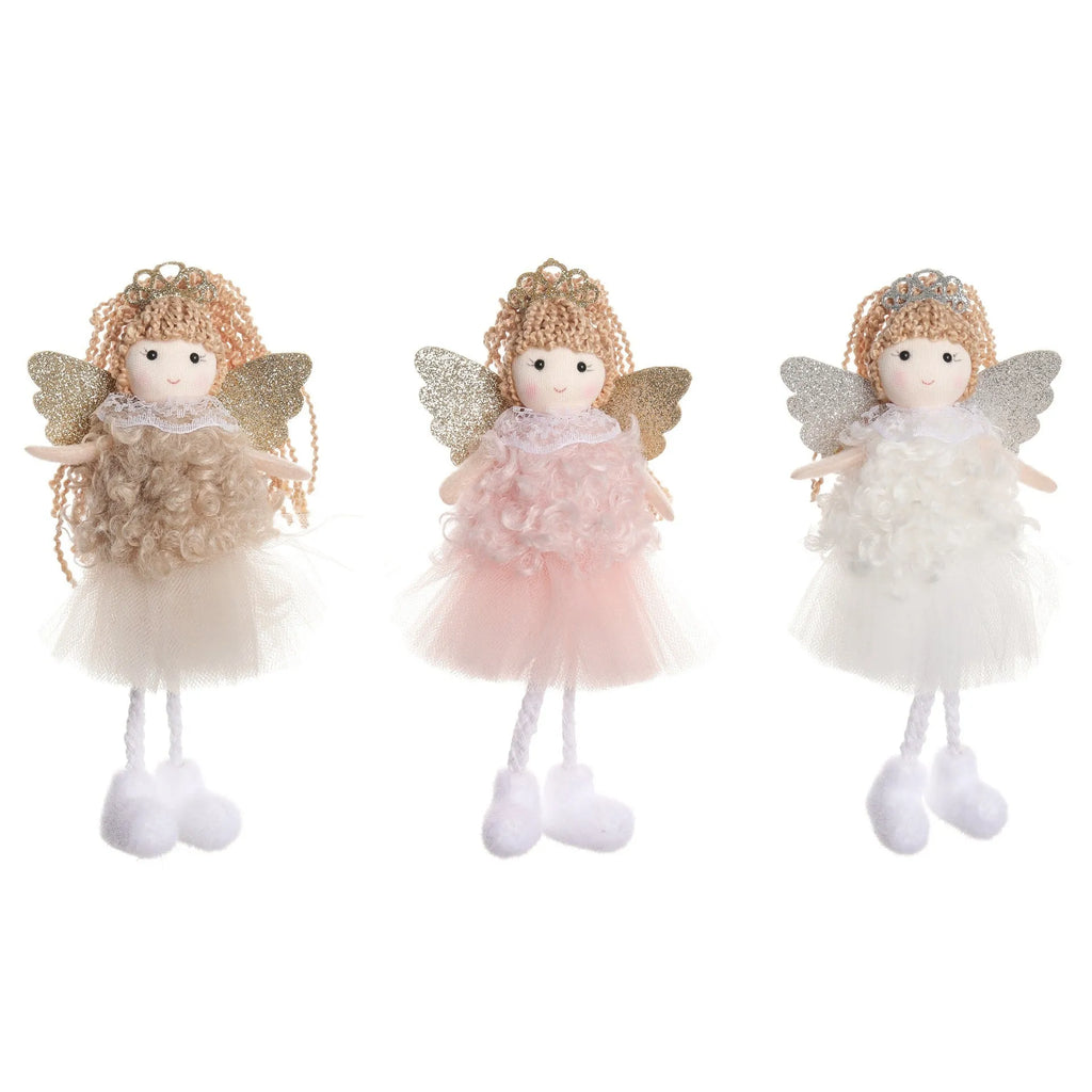 Fabric Christmas angel pendant hair clip with crown for high ponytails in khaki, pink, and white