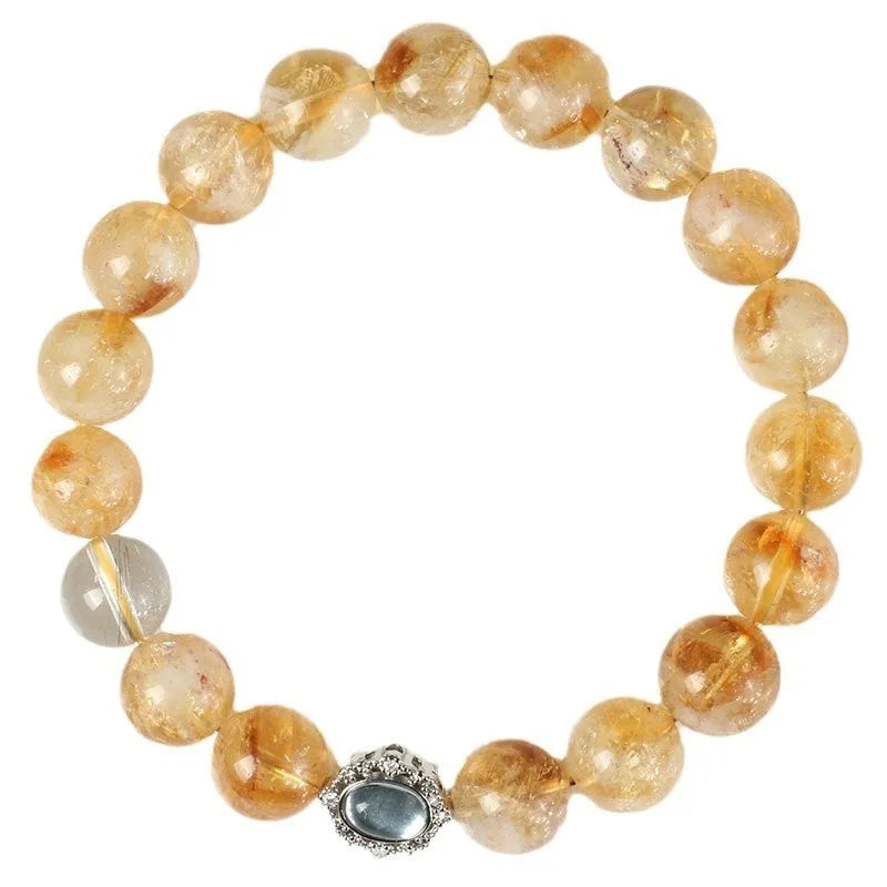 Citrine crystal bracelet with 10mm geometric beads on wrist