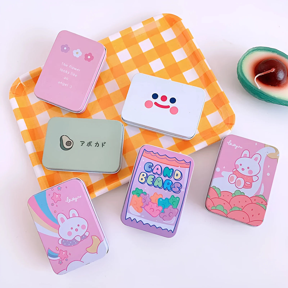 Small iron storage box with rainbow rabbit design for stickers and hand account materials