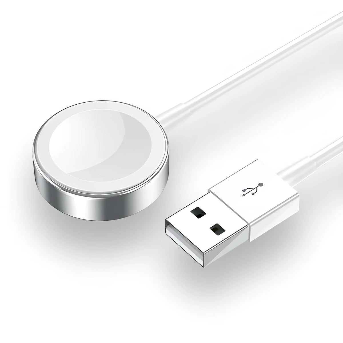 White ABS and stainless steel Apple Watch wireless charger with 1m cable and USB port