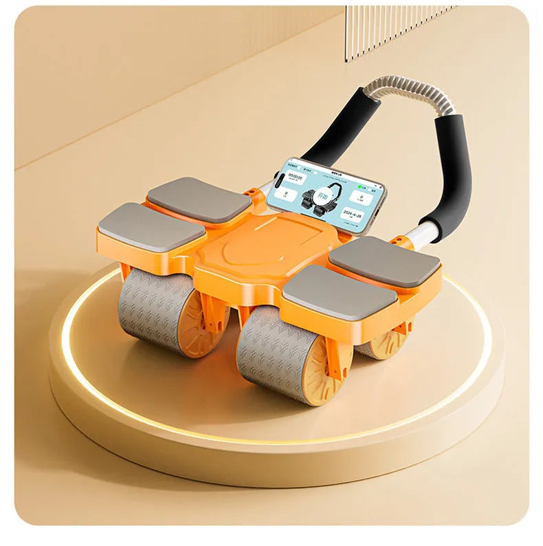 Automatic rebound abdominal wheel with four wheels and Bluetooth APP connectivity for core exercises