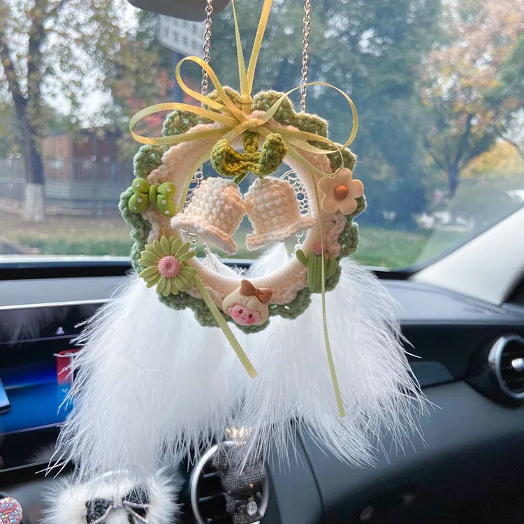Woven wool bell orchid car pendant hanging decoration in various colours