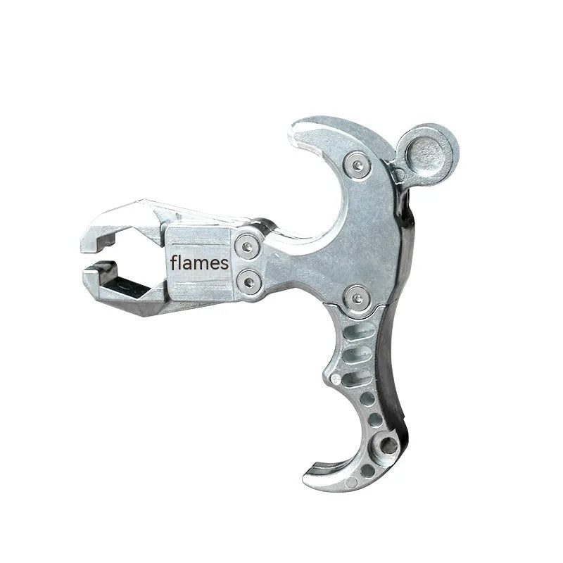 Zinc alloy archery release aid component with a two-axis harpoon clip isolated on a white background.