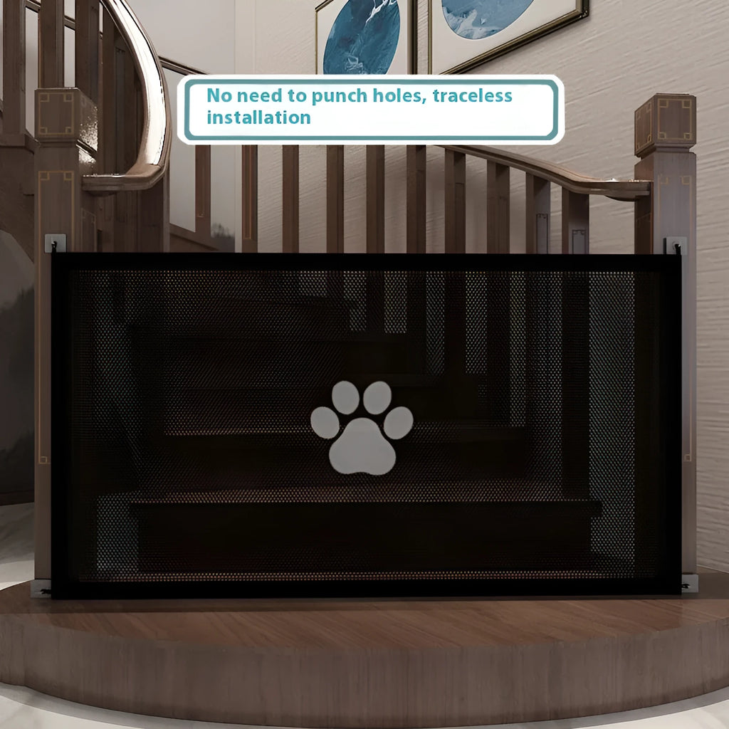 Portable folding cloth dog barrier net fence with pet doorsill in doorway