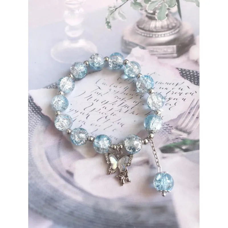 Chinese style glass bamboo leaf bracelet for women with manual craft details.