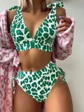 Women's purple leopard print lace-up chest cover high waist suit with sleeveless top and matching shorts