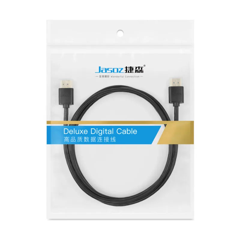 HDMI video cable with gold-plated connectors and thin black cable, available in multiple lengths