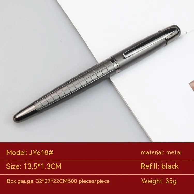 Business metal roller pen with gun grey finish measuring 13.5cm in length