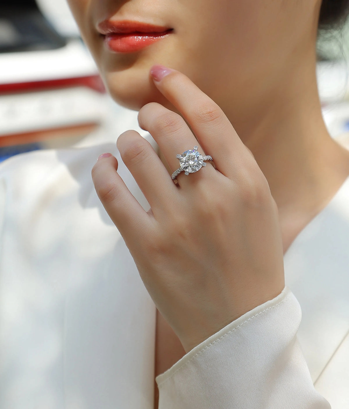 5 carat moissanite ring set in S925 silver with gold plating, sizes 5 to 9, with GRA certificate and gift box