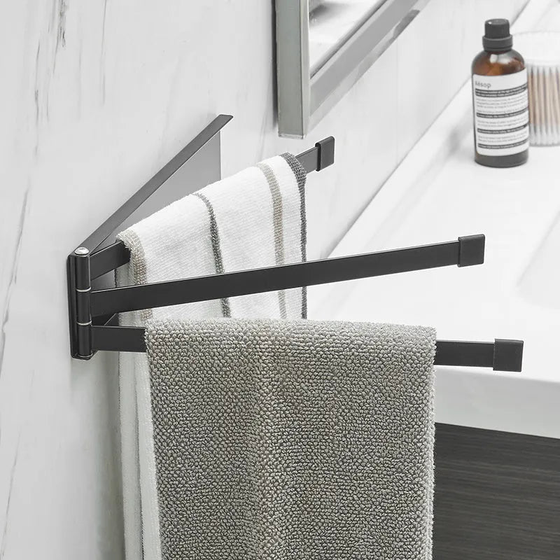 Nordic non-perforated folding towel rack in black or white for bathroom installation without drilling