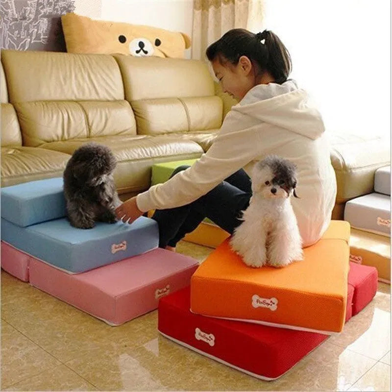 Foam Pet Stairs with Antibacterial Deodorant Sponge, Flat Surface Unfoldable, 67cm Long 40cm Wide Single Layer 10cm High Stack Height 20cm for Dogs and Cats, Available in Multiple Colours including Black Blue Grey Green Orange Pink Red Yellow Rose Red
